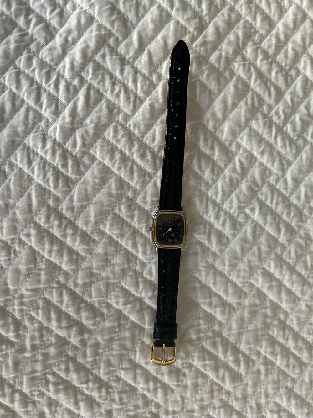 Hamilton Black Leather Bracelet Watch with Gold Accents
